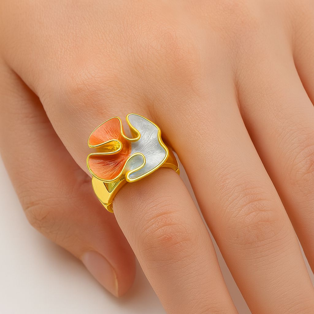 Adjustable alloy ring with hand-painted enamel design