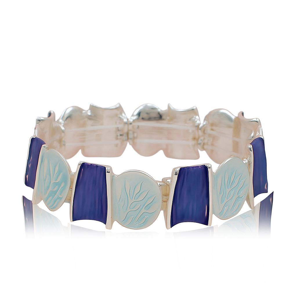Hand-painted blue enamel bangle with geometric design for women