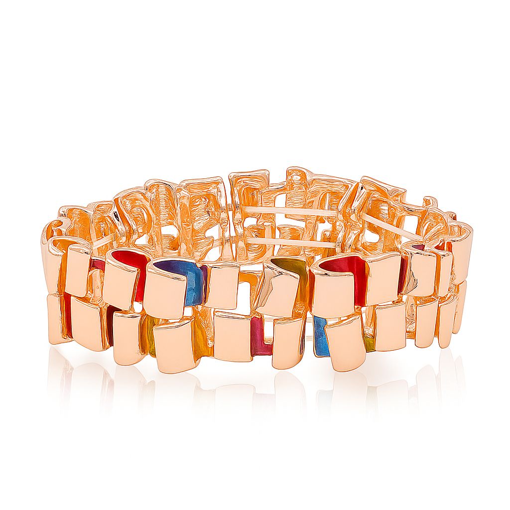 Front view of hand-painted enamel heart bracelet in KC gold finish