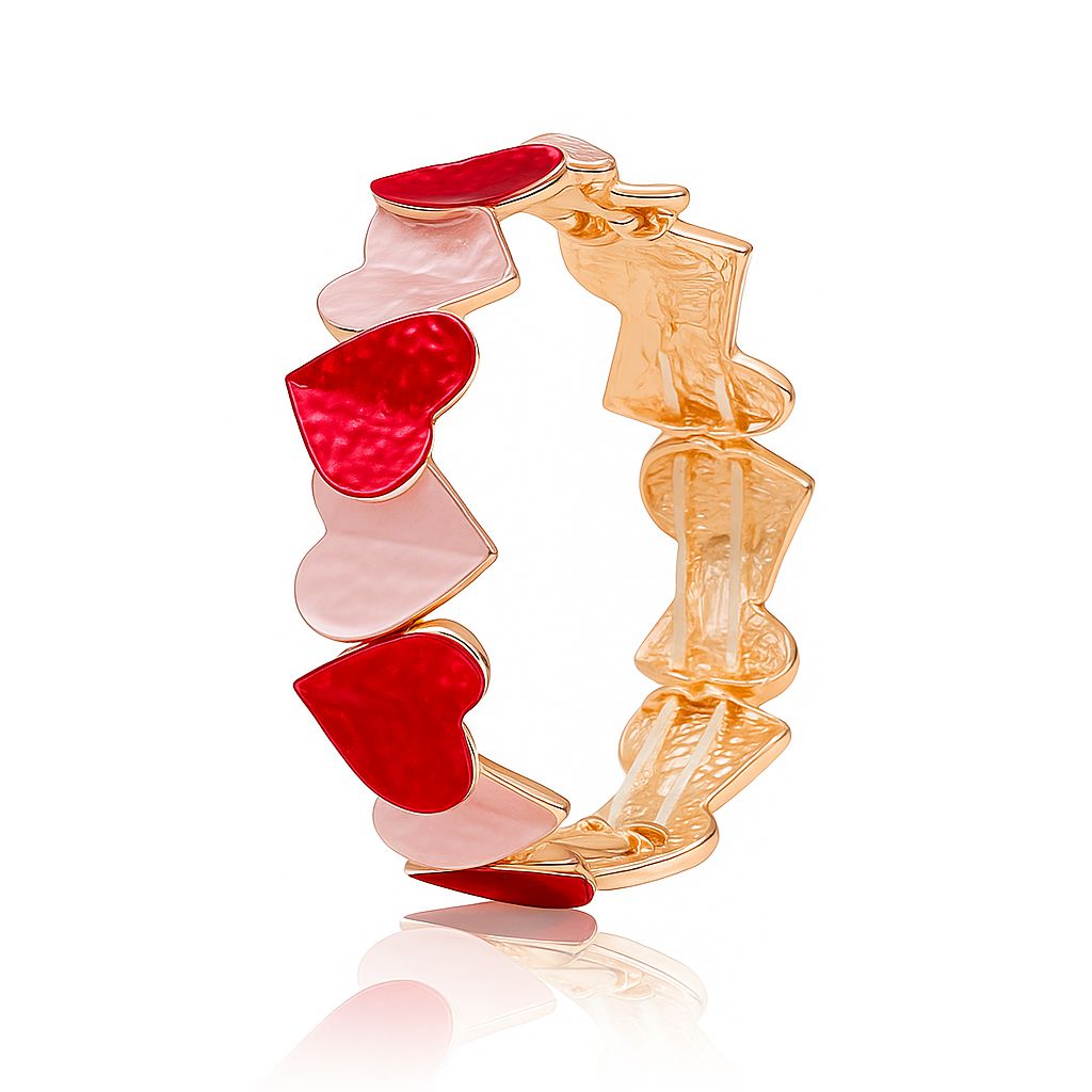 KC gold hand-painted enamel heart bracelet for women – red and pink charm bangle