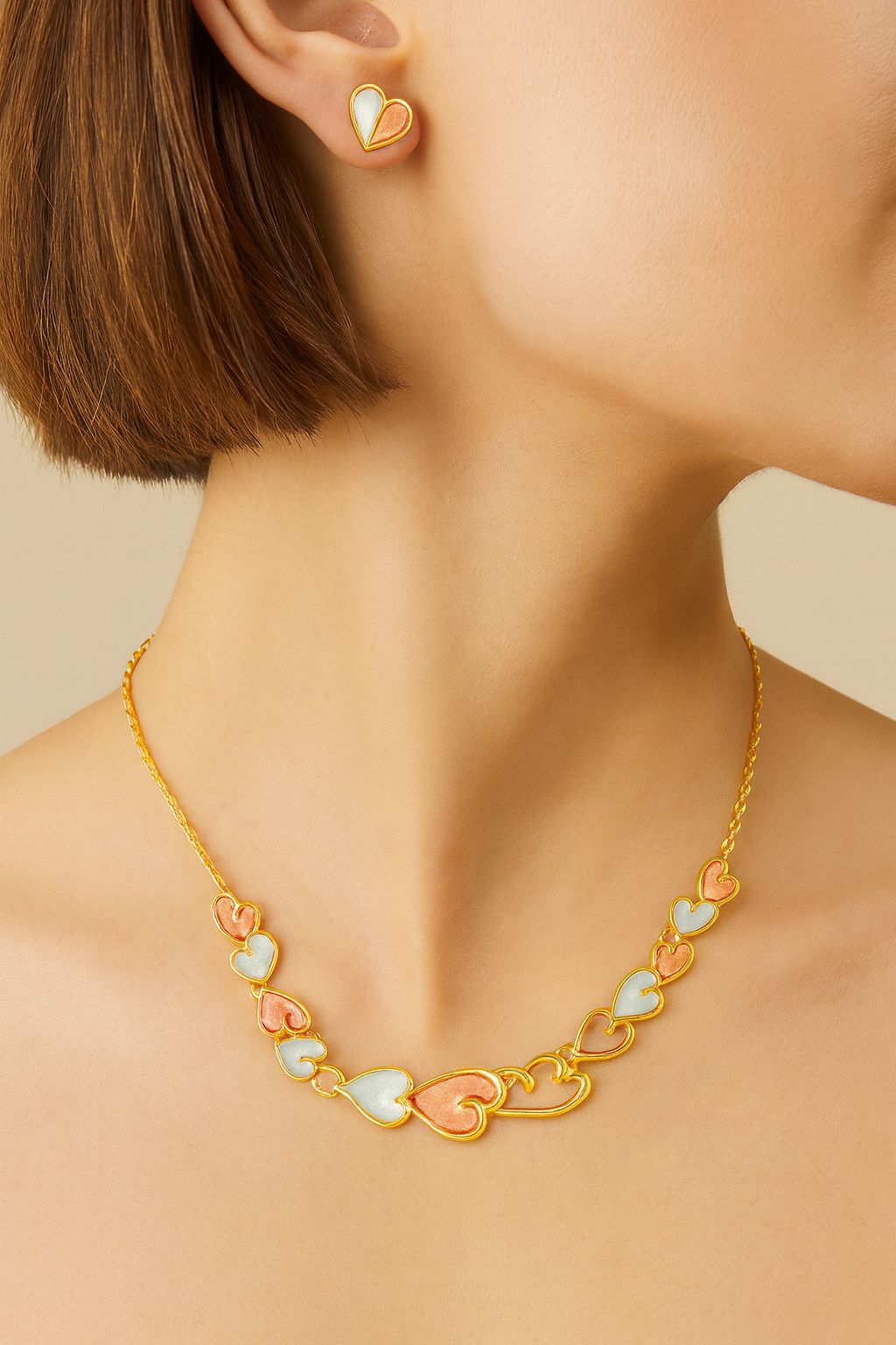 Romantic heart stud earrings gold plated for women