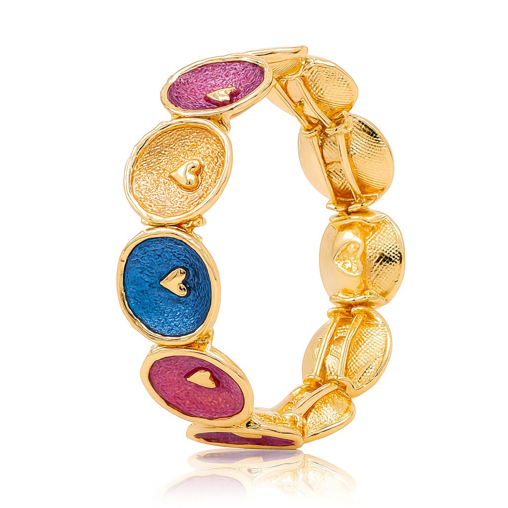 Multicolor heart enamel bracelet with KC gold plating front view