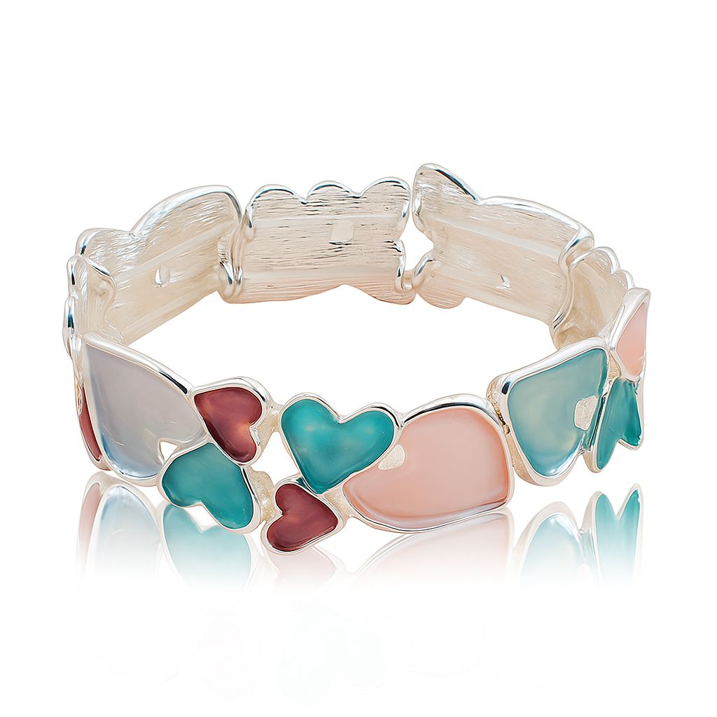 KC gold plated heart bracelet with multicolor enamel, side angle