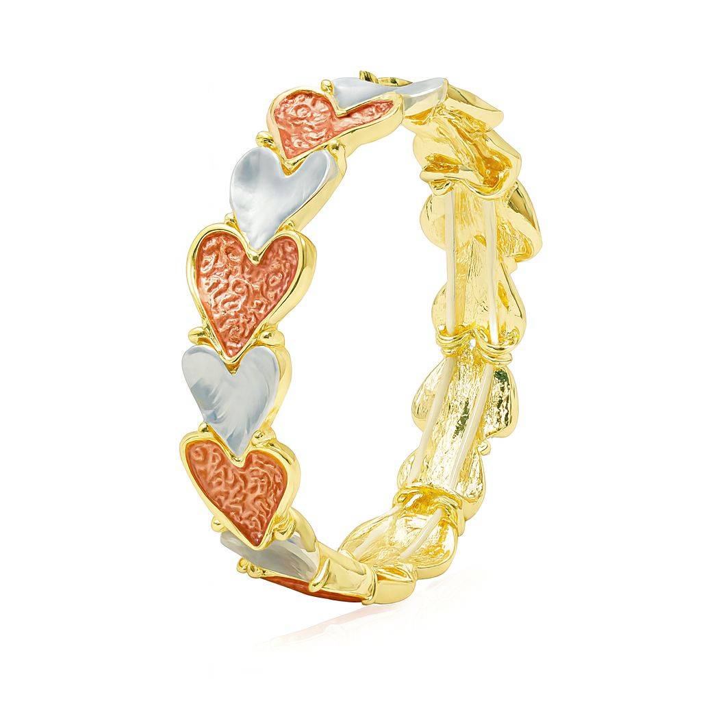 KC gold heart enamel bracelet with hand-painted links – front view