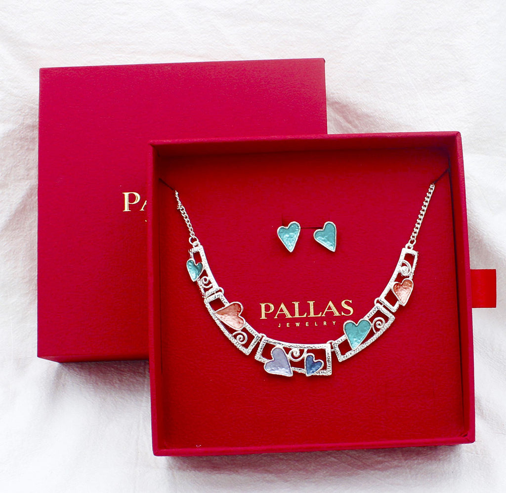 Framed heart necklace and earrings set in luxury gift box