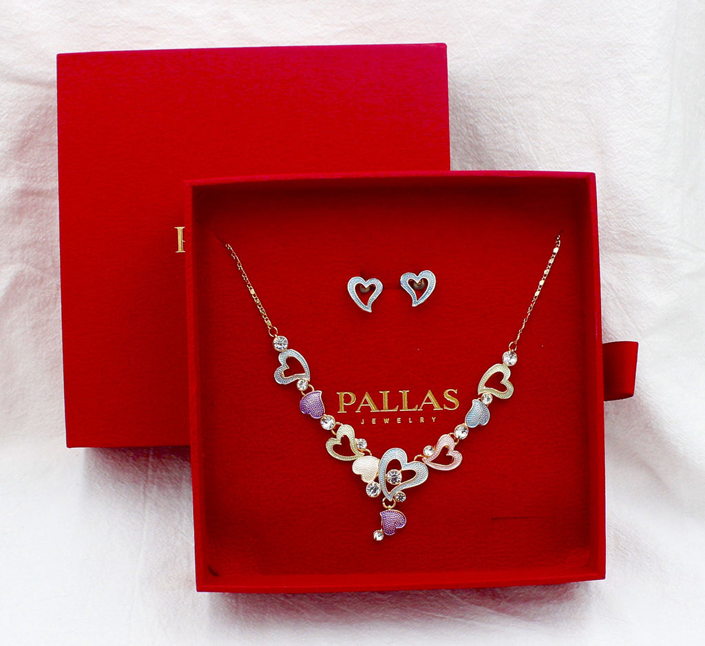 Heart necklace and earrings set in luxury gift box