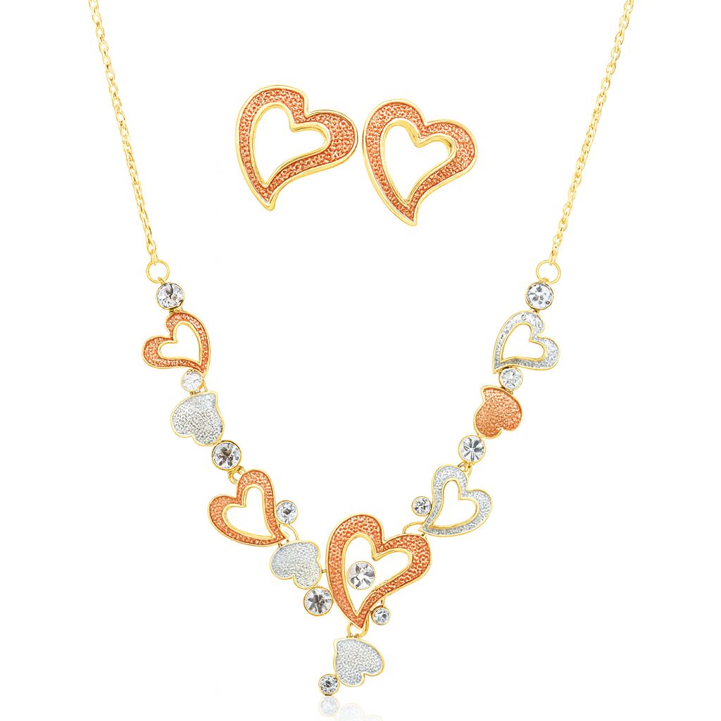 KC gold plated heart necklace and earrings set with crystals