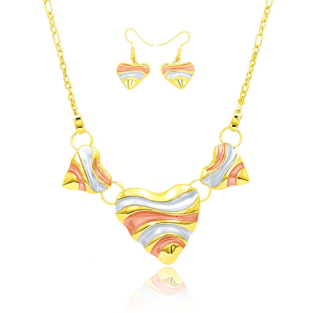 KC gold plated heart necklace and earrings set for women