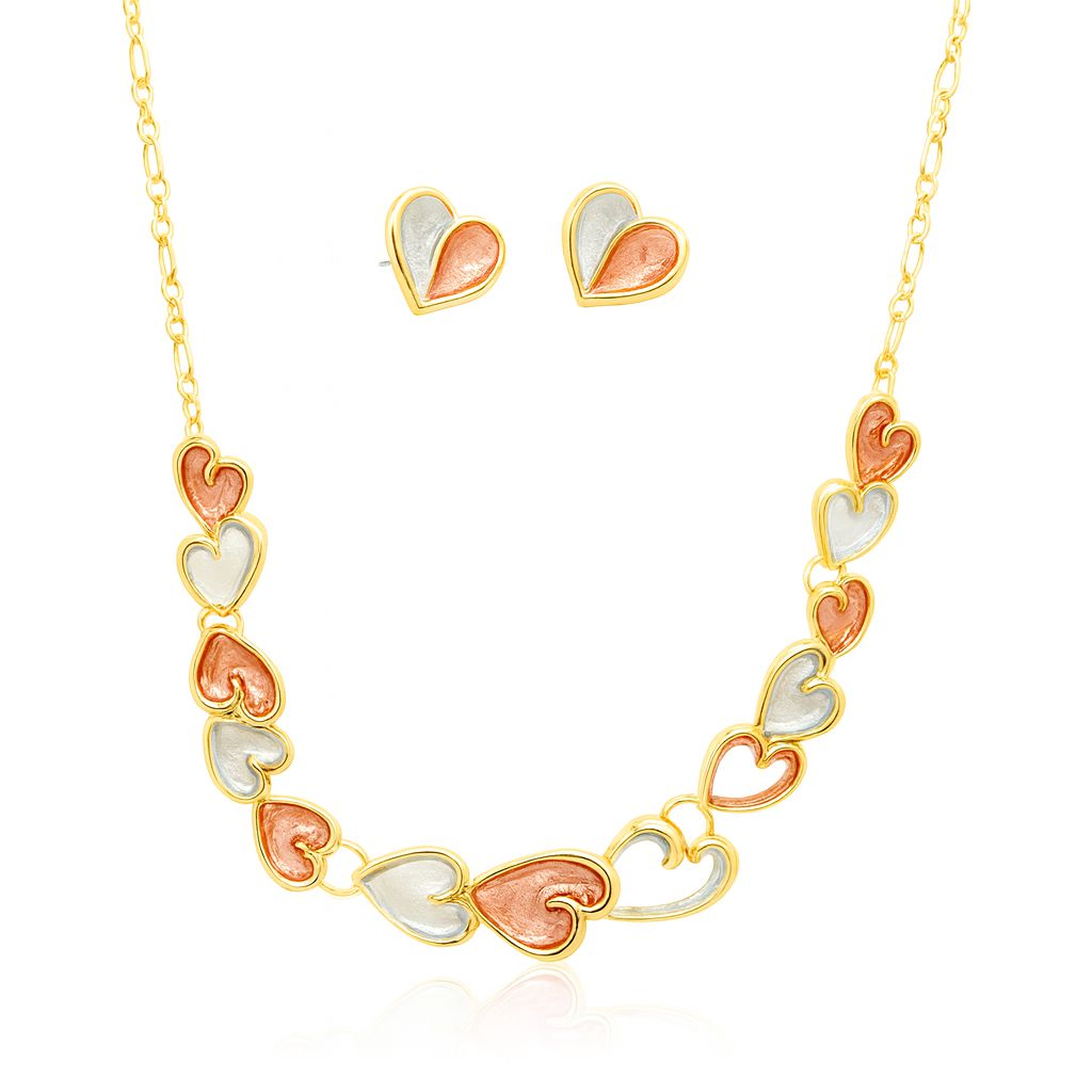 KC gold plated heart necklace and earrings set for women