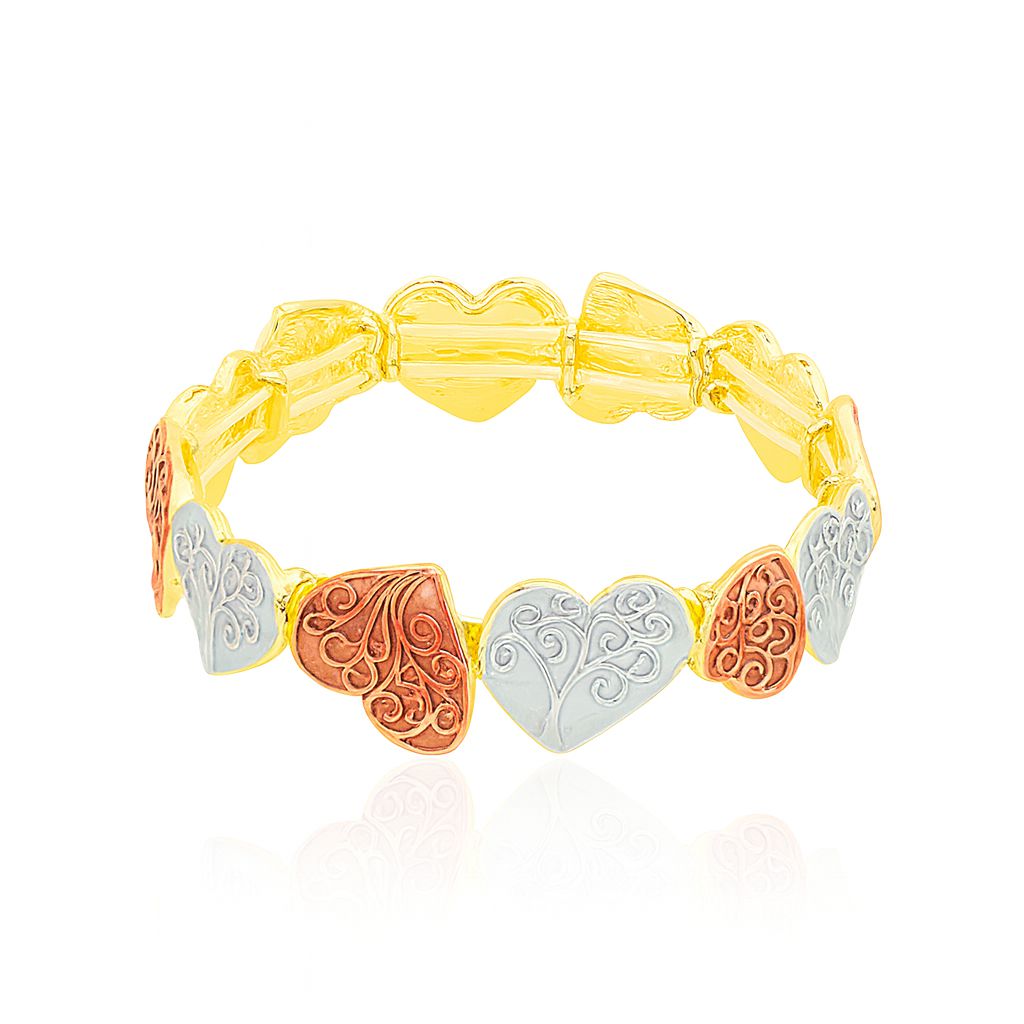 Artistic heart pattern bangle with carved detailing and gold plating