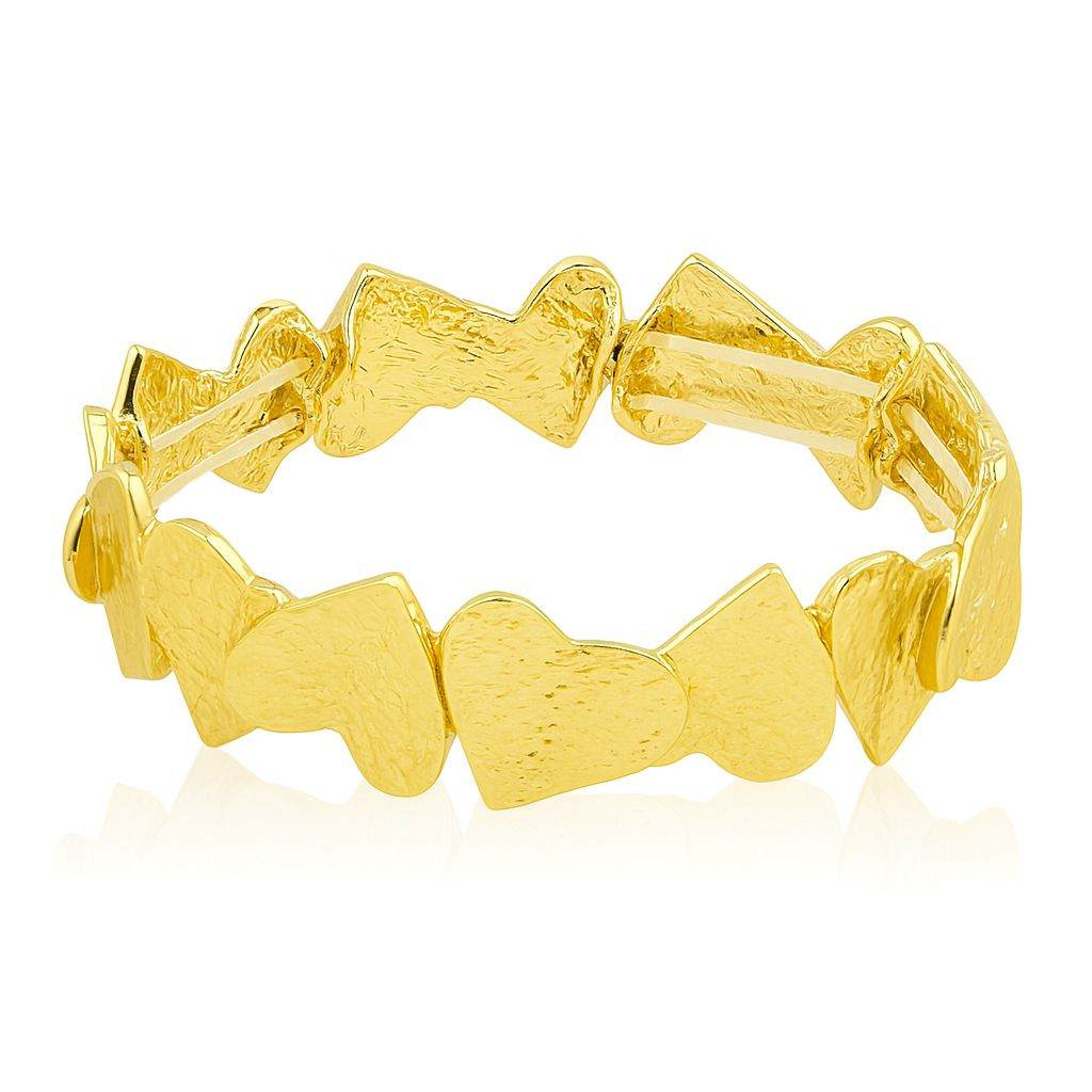 Textured Heart Gold Bracelet with hand-painted layered heart charms and adjustable KC gold plated alloy band