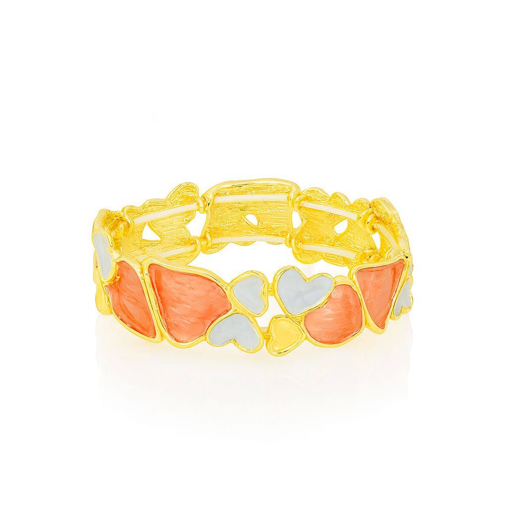 Hand-painted heart enamel bracelet with gold finish