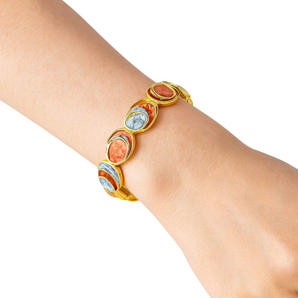 KC gold irregular enamel bracelet with textured stone-inspired detailing