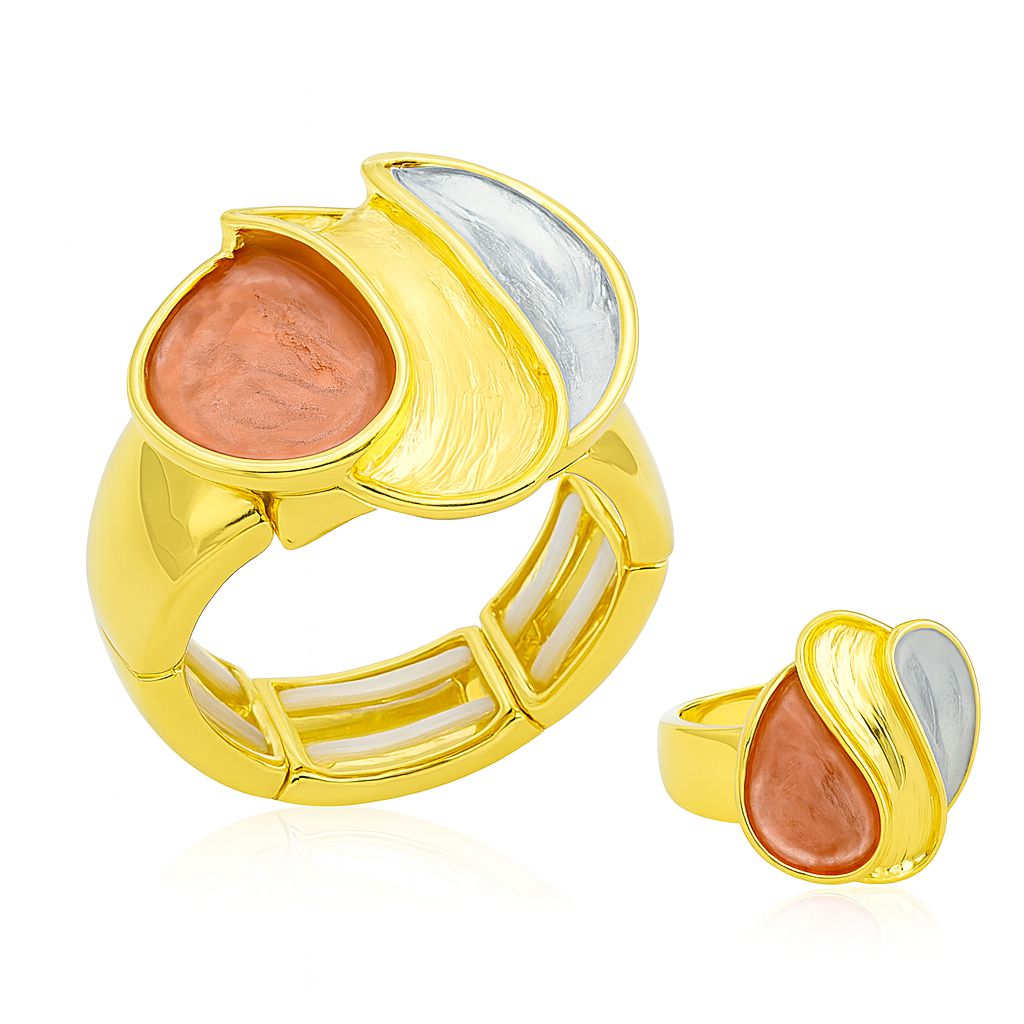 KC gold abstract art ring with hand-painted enamel finish