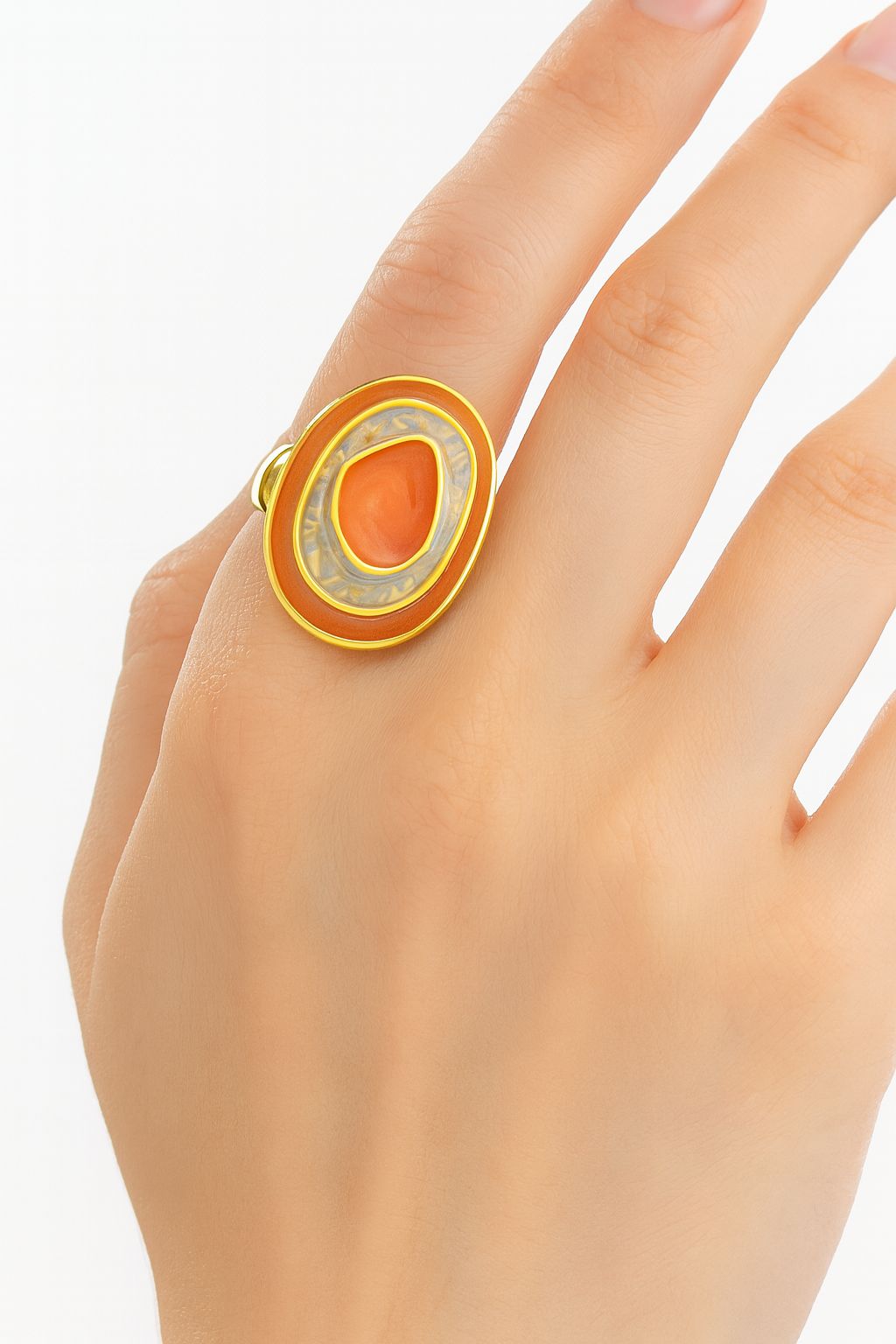 artistic oval KC gold women’s ring styled on hand