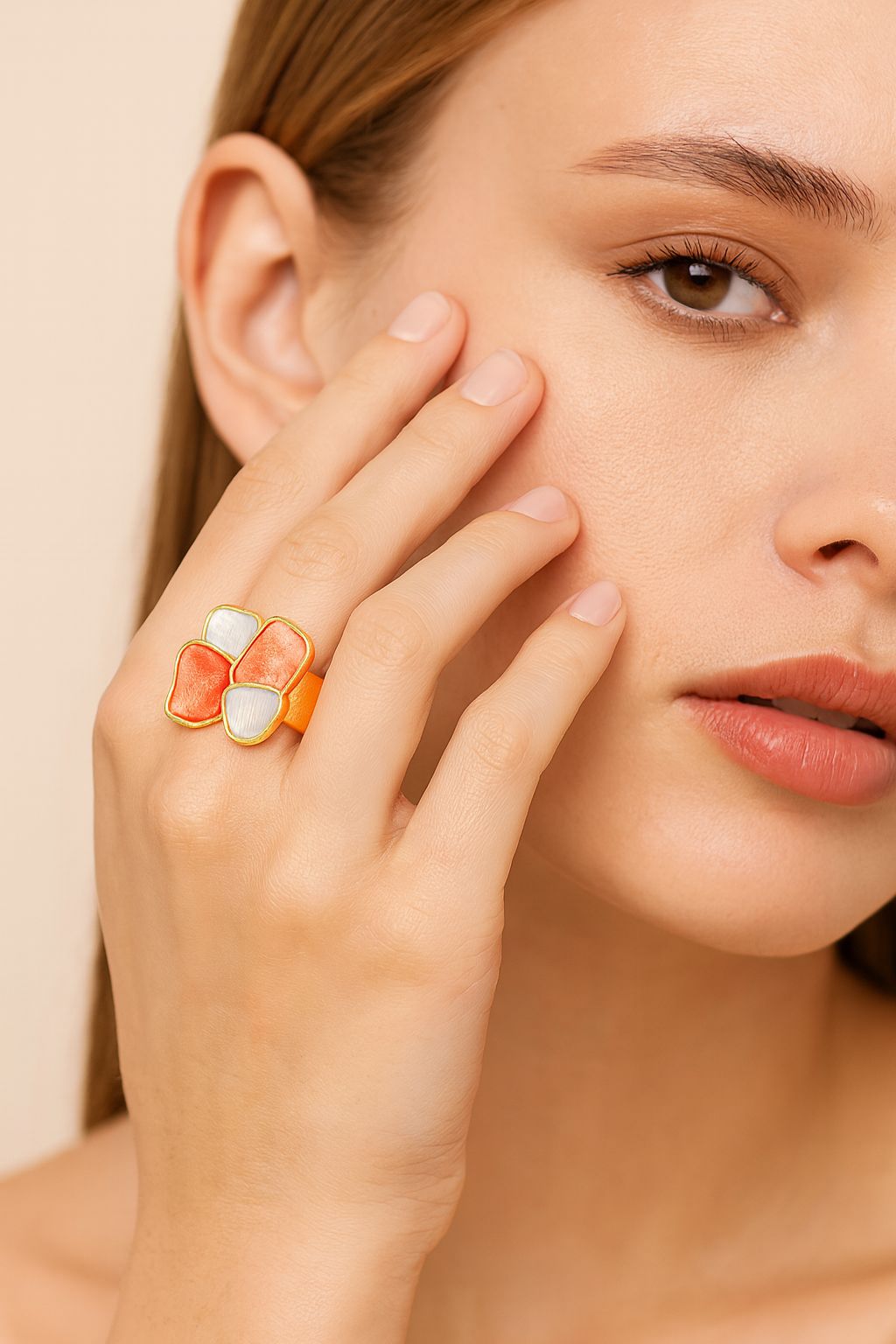 KC gold plated hand-painted enamel abstract ring front view