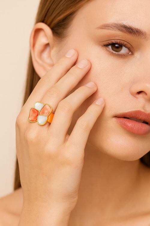 KC gold plated hand-painted enamel abstract ring front view