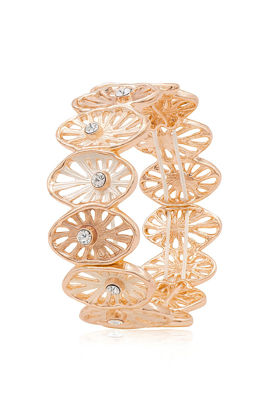 KC gold alloy openwork bangle bracelet with crystals 3D angle