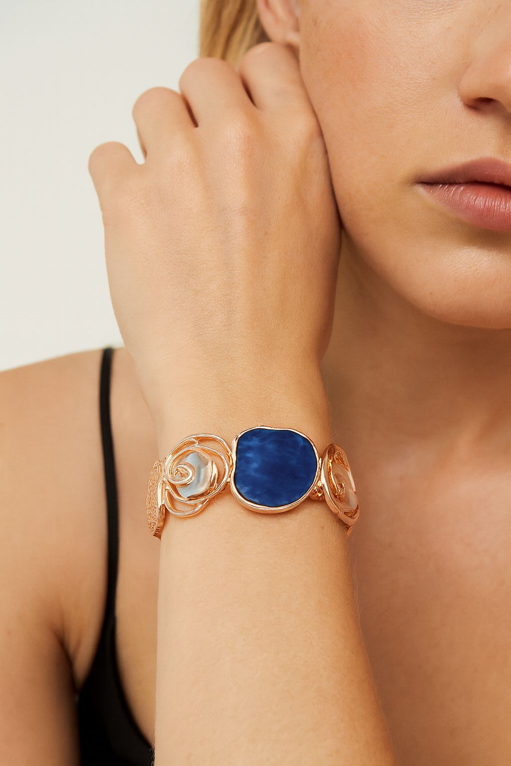 Textured artisan cuff bracelet with unique abstract color patterns