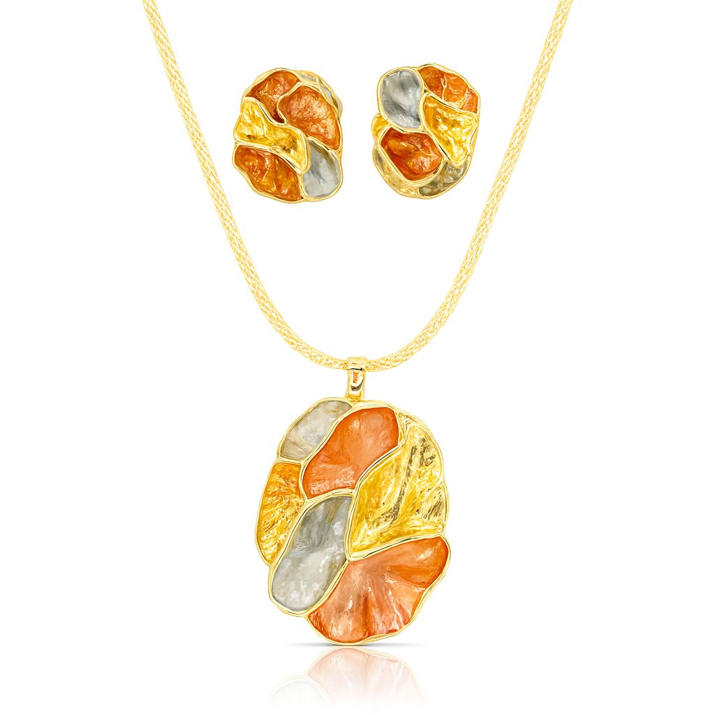 Hand-painted KC gold necklace and earrings set for women