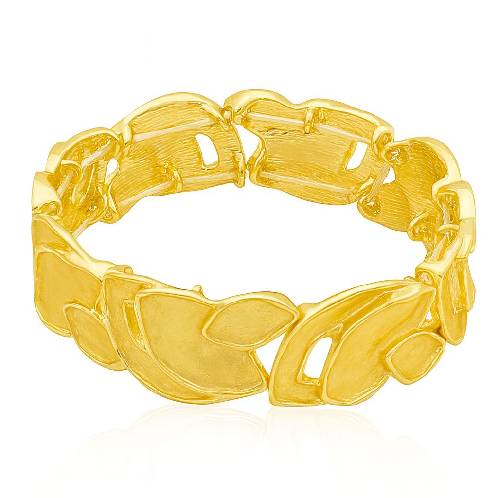 Side view of gold plated alloy bangle with sculptural design