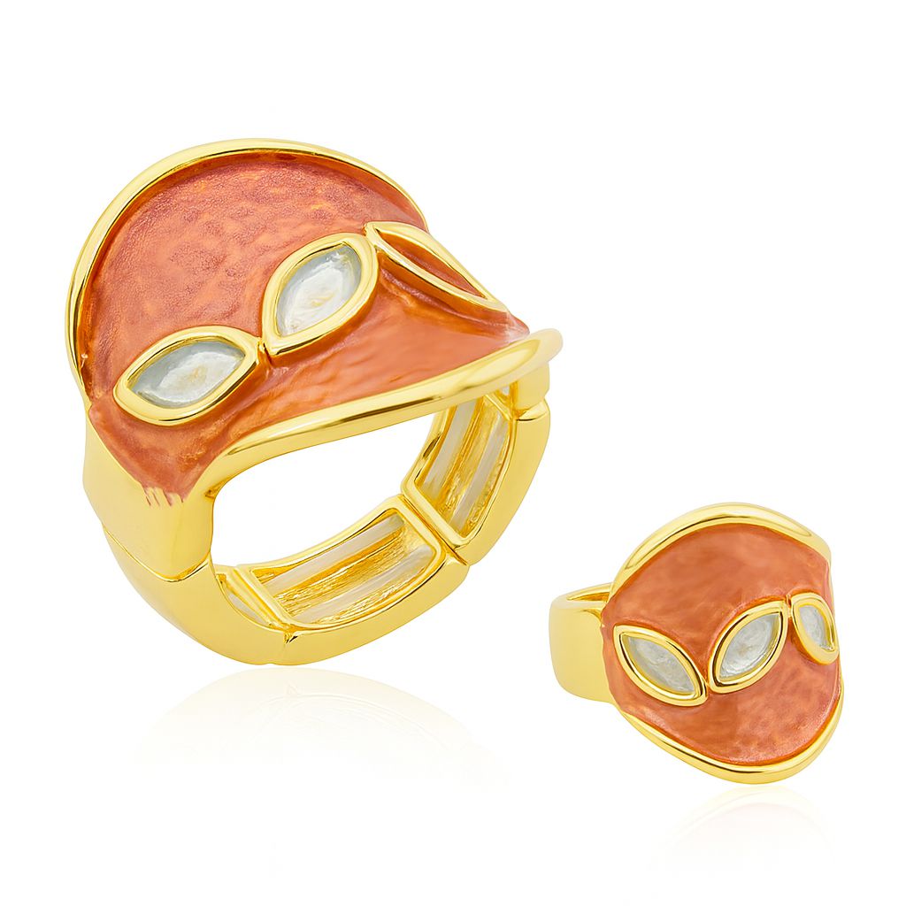 Artistic KC gold plated enamel ring with hand-painted detail