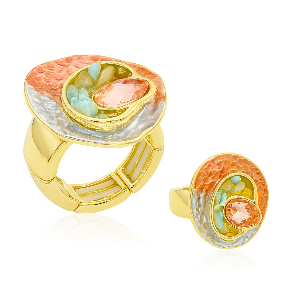 KC gold plated artistic enamel ring front view