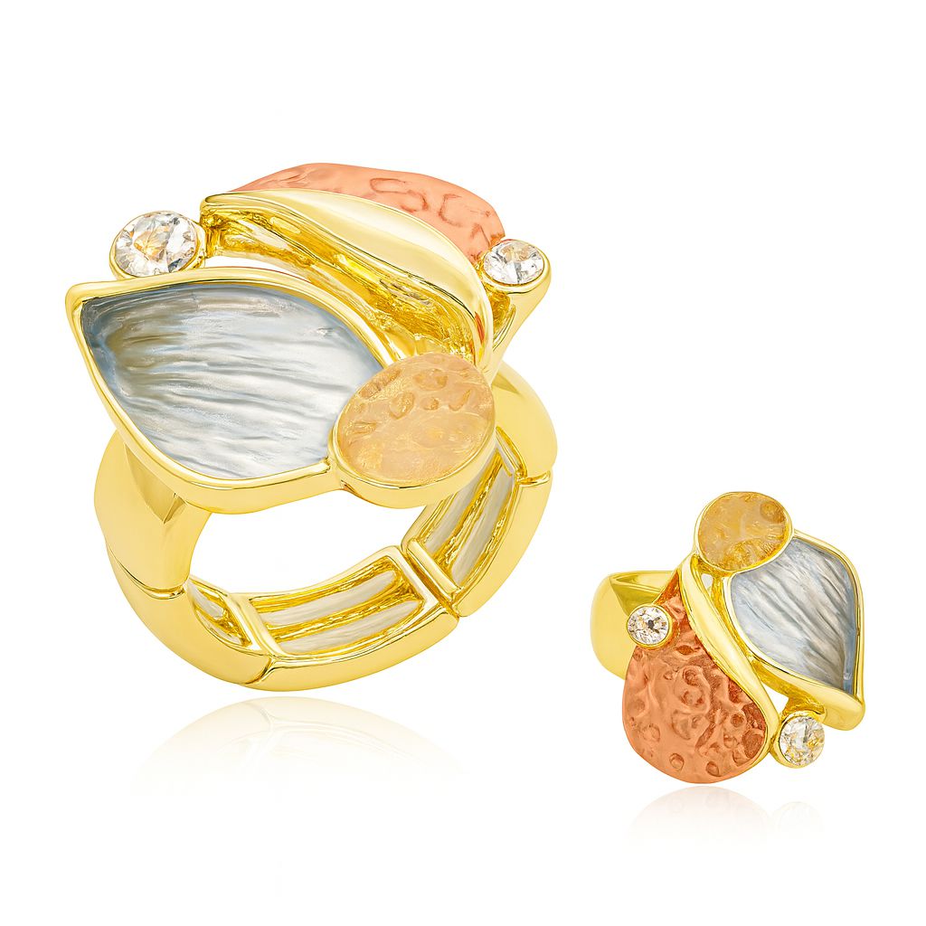 KC gold plated artistic enamel statement ring for women