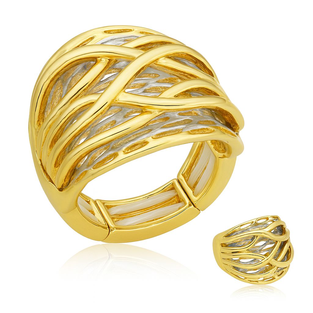 KC gold chunky woven statement ring with hand-painted finish