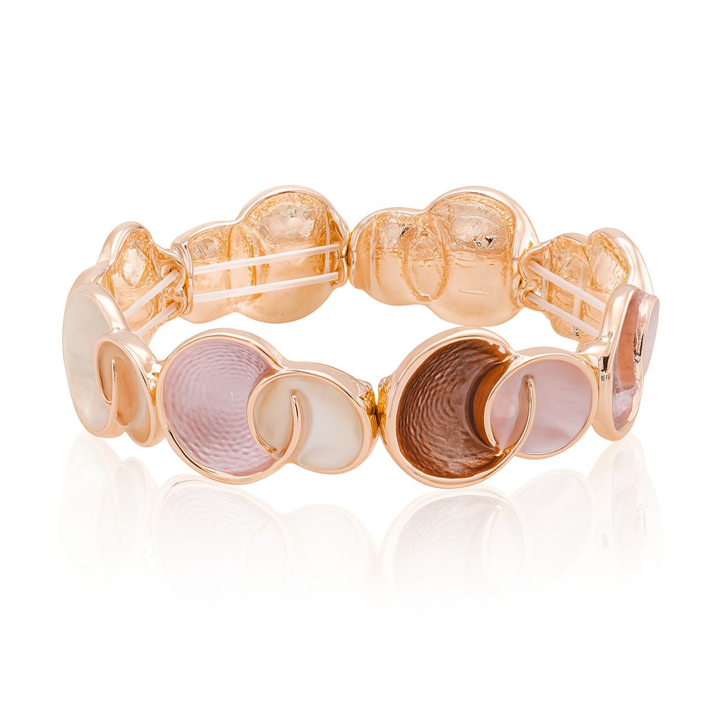 KC gold plated alloy bangle featuring pink and purple enamel with crystal center