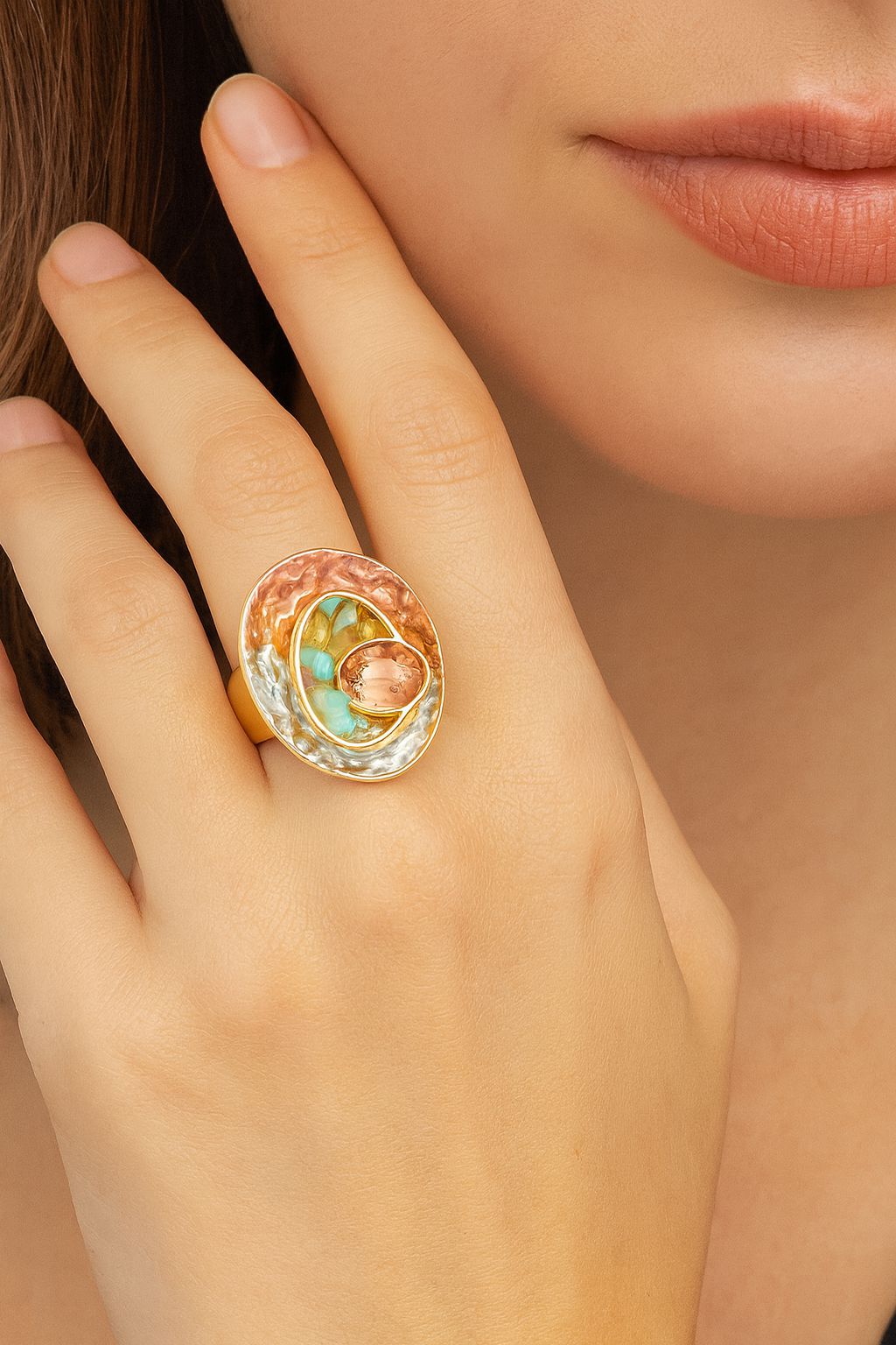 Colorful enamel statement ring with modern abstract design