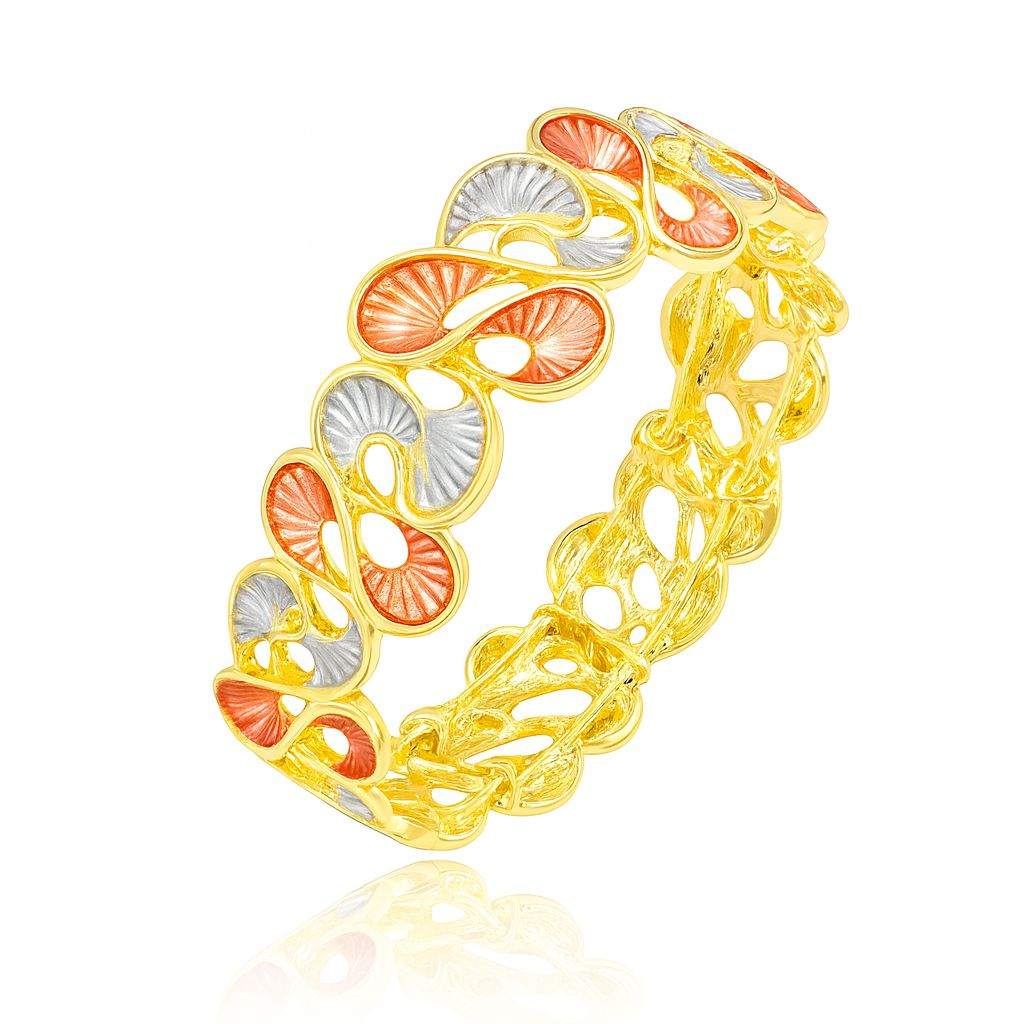 Hand-painted enamel bracelet in KC gold finish with coral and ivory accents