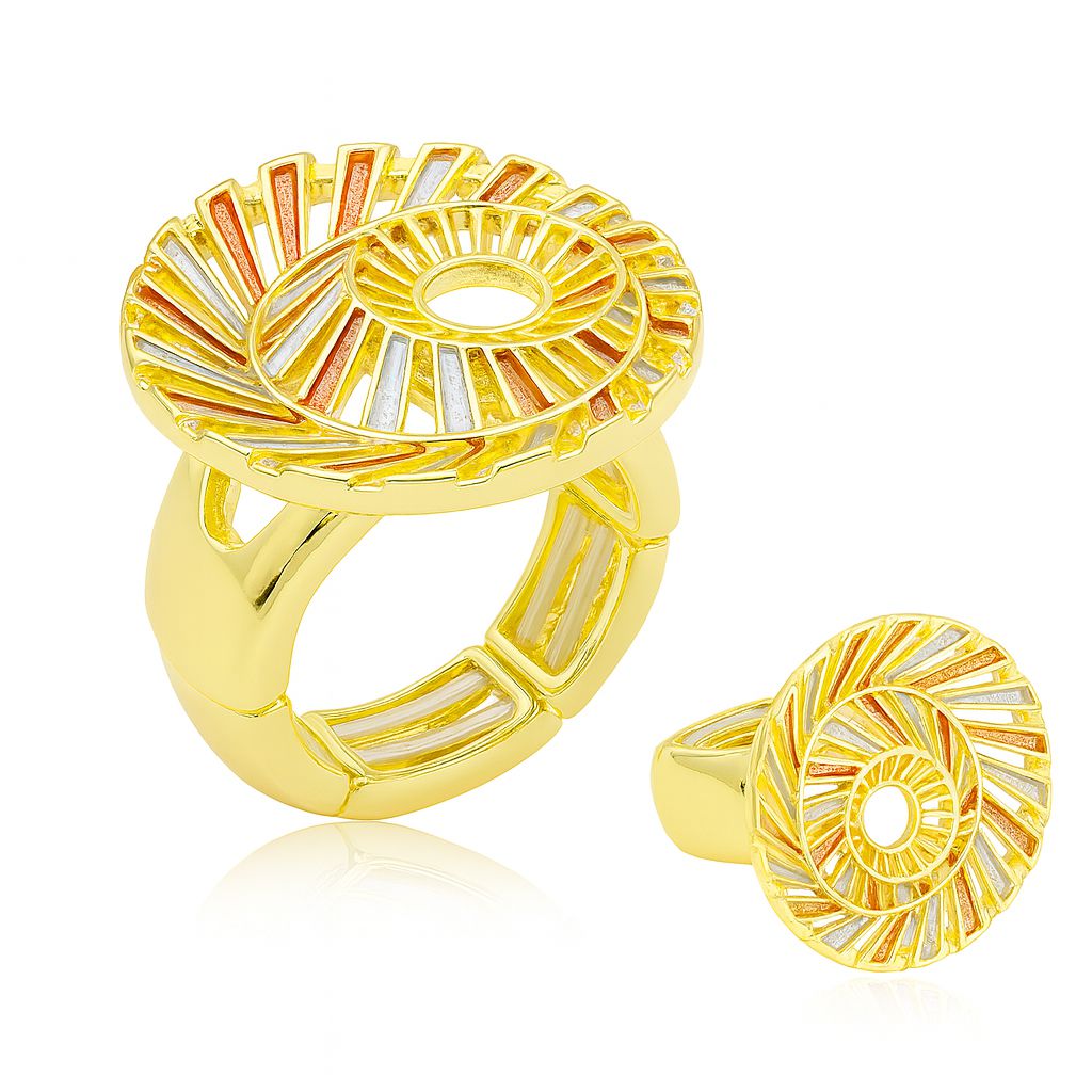 Radiant sunburst hand-painted enamel ring with KC gold plating front view