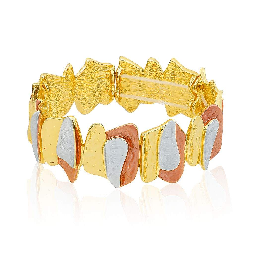 Artistic sculpted bracelet in coral and pearl enamel