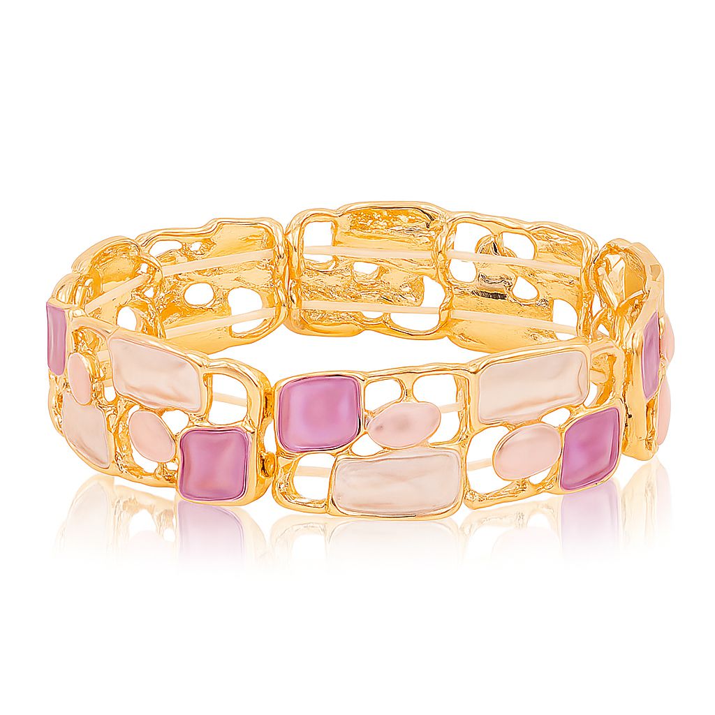 Hand-painted pink mosaic KC gold bracelet for women