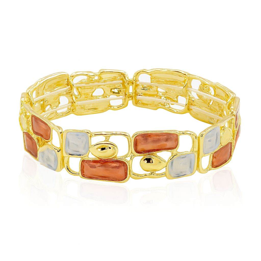 Artistic enamel bracelet in coral and pearl tones