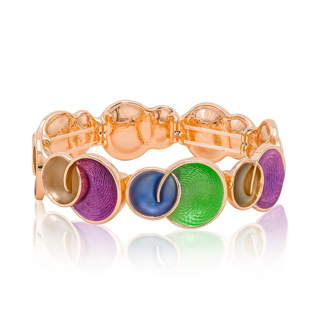 Colorful alloy enamel bracelet with artistic oval links – side angle