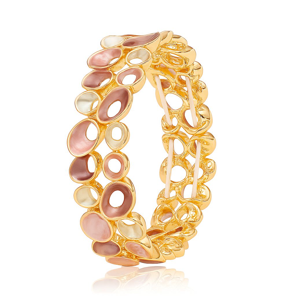 KC gold plated enamel bracelet set in pink and white tones