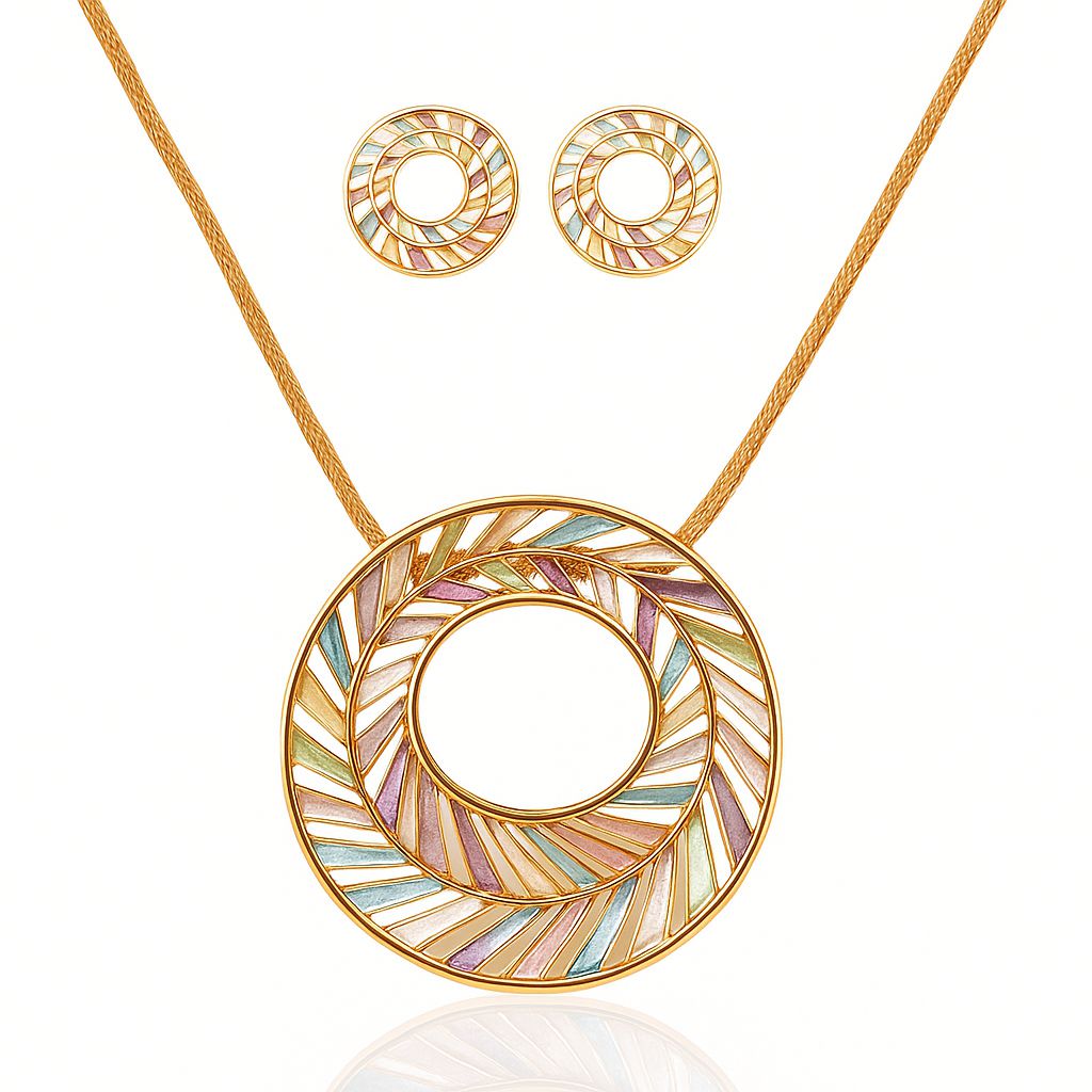 KC gold plated enamel circle necklace and earrings set