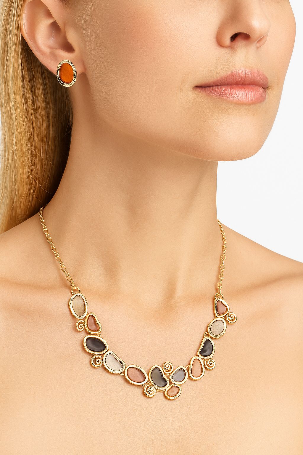 Close-up of KC gold plated enamel earrings for women