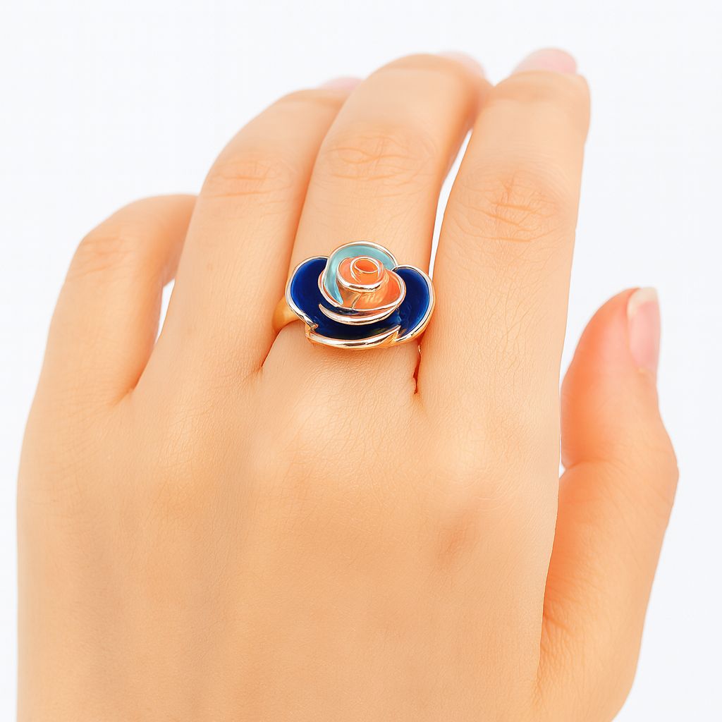 Luxury enamel rose ring worn on hand adjustable gold statement jewelry