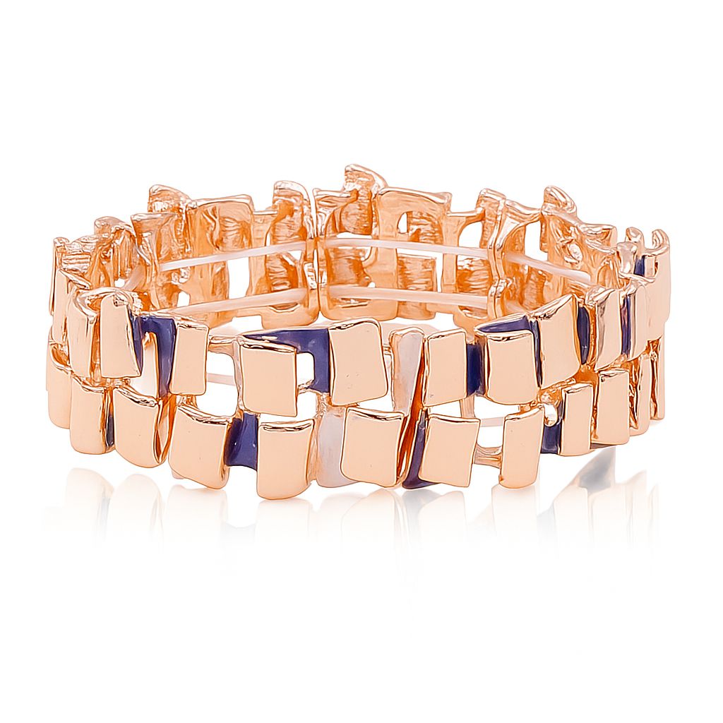 Artistic linked geometric bracelet with hand painted enamel and KC gold plating