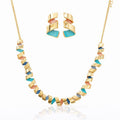 KC gold plated geometric enamel necklace and earrings set with hand painted details