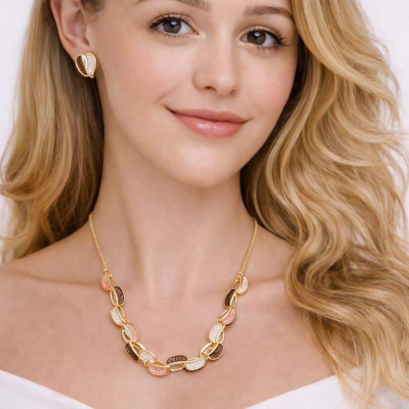 KC gold plated alloy necklace with handmade enamel pendant