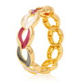 KC gold enamel link bracelet with red and white hand-painted details