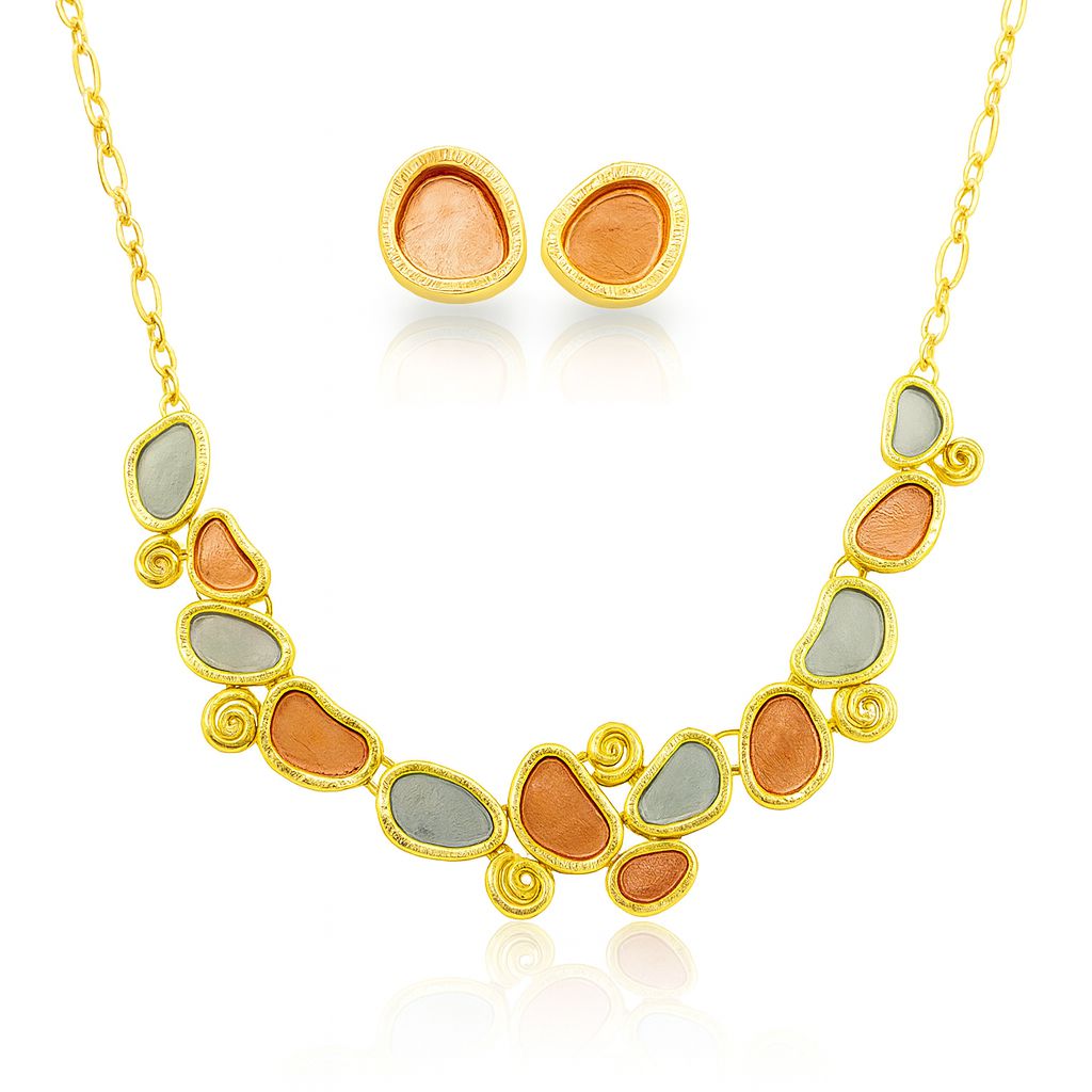 KC gold plated hand-painted enamel necklace and earring set for women