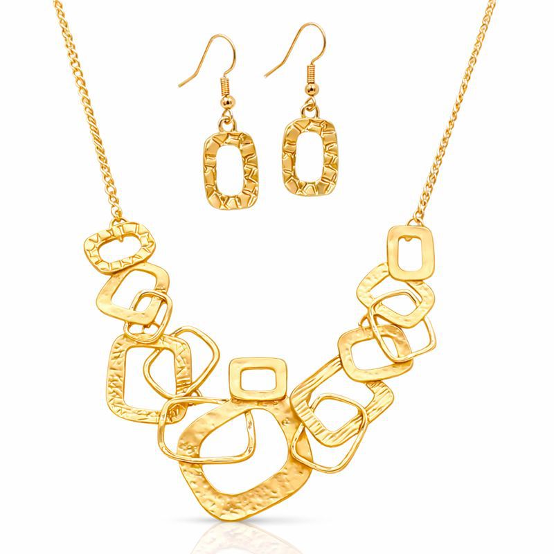 KC gold plated hand painted enamel necklace and earring set worn by model