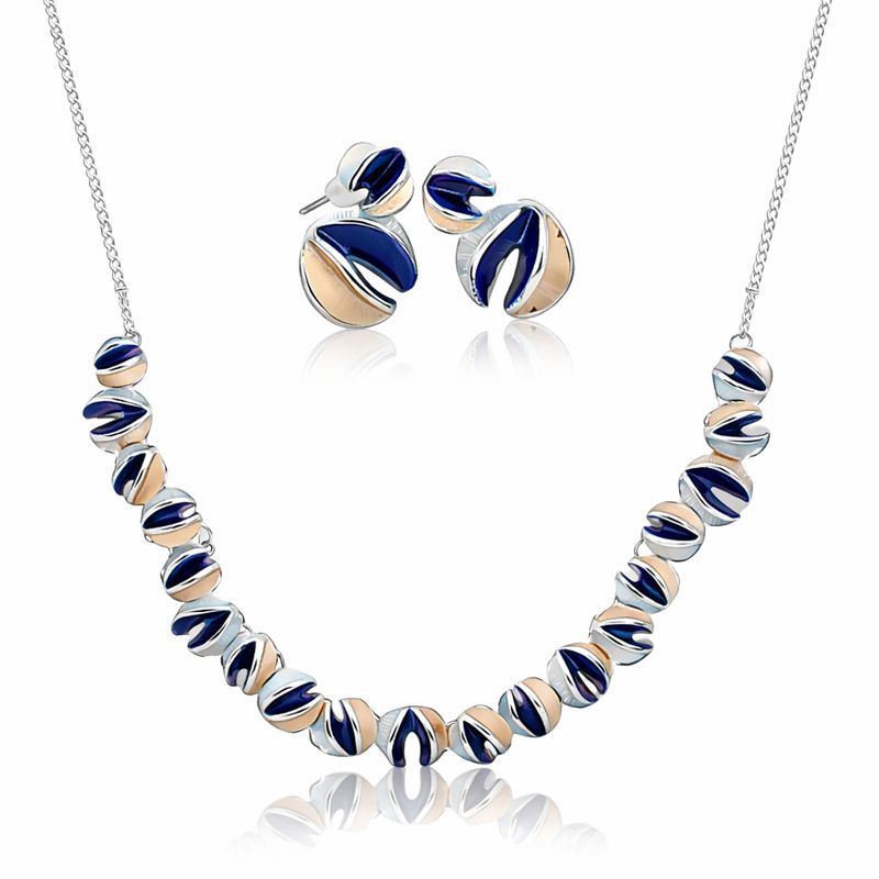 KC gold plated enamel necklace and stud earrings set isolated on white background