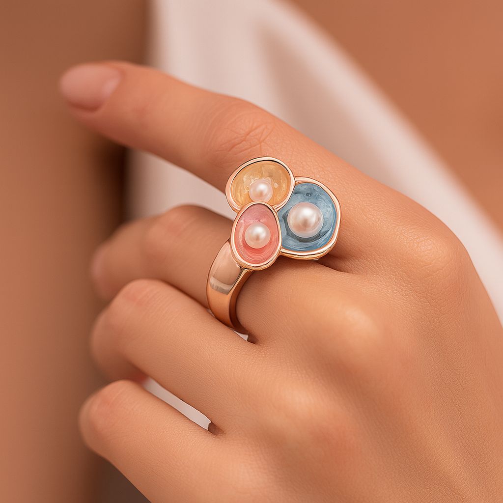 KC gold plated enamel ring styled for modern fashion