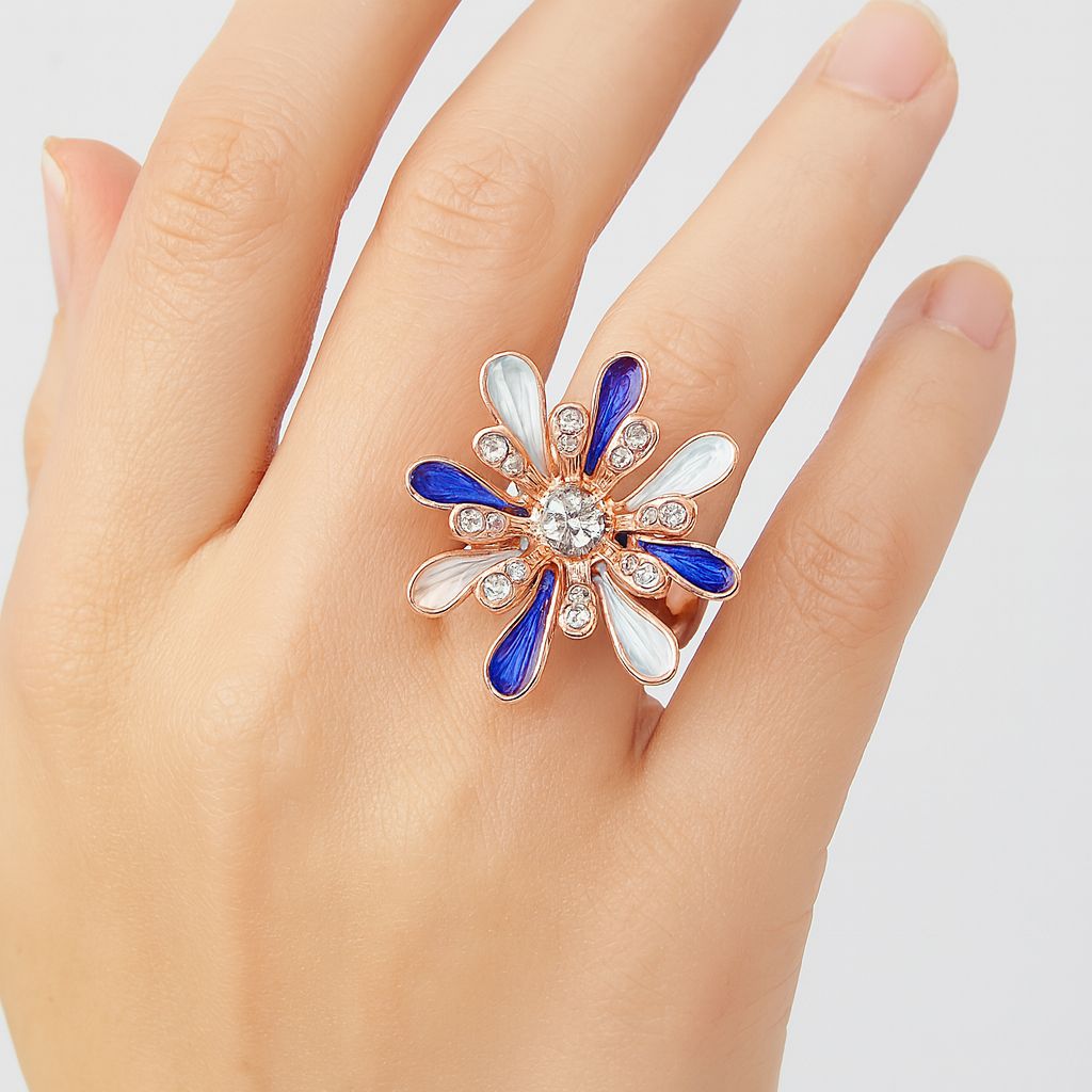 Close up detail of KC gold plated enamel flower ring